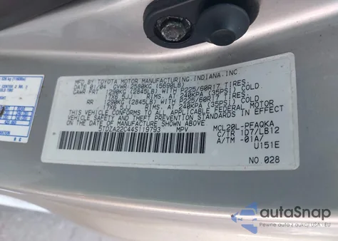 2004 Toyota Sienna Xle Limited из США, поврежденный, VIN 5TDZA22C44S119793